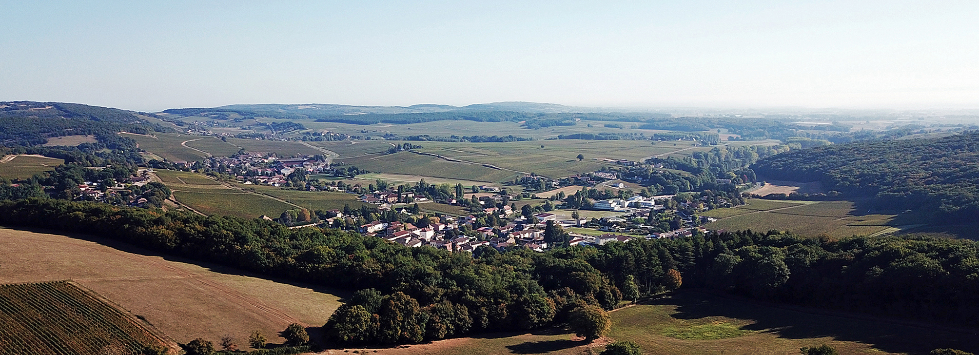 Vue panoramique de Lugny au cœur des vignobles du Haut-Mâconnais